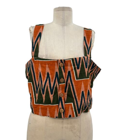 Veronica Beard Tiffany Top Cropped Orange Multicolor Geometric Print Size XL - Picture 2 of 11